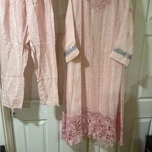 Elegant Pink Embroidered Dress with Pants